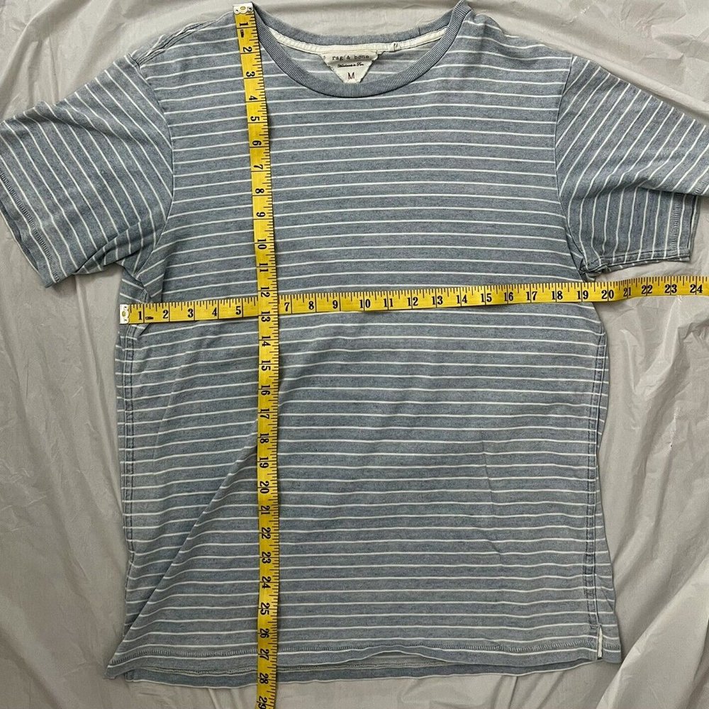 Men's Rag & Bone Blue / White Striped Short Sleeve Shirt (Size Medium)